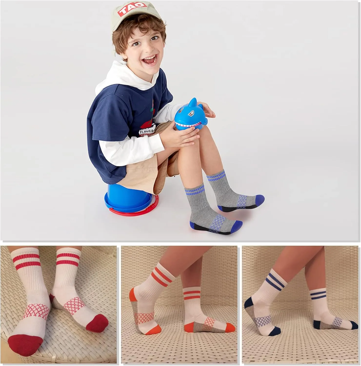 Comfoex Boys Crew Socks Half Cushioned Athletic Socks Cotton Calf Socks For Big Little Kids 6 Pairs