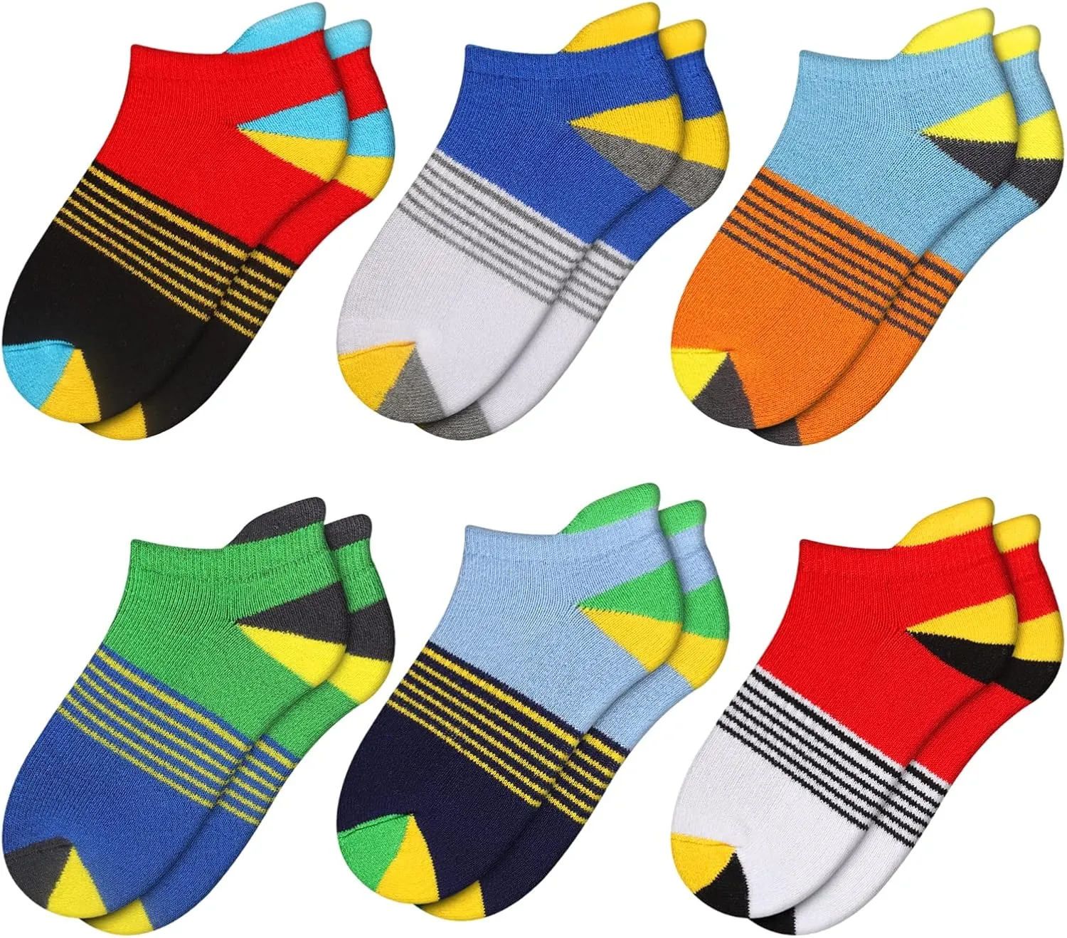 Comfoex Boys Socks 4-10 Years Old 6 Pairs Half Cushioned Short Ankle Athletic Cotton Socks