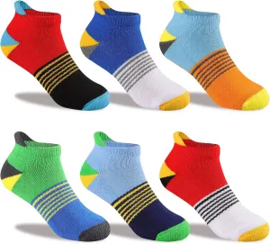 Comfoex Boys Socks 4-10 Years Old 6 Pairs Half Cushioned Short Ankle Athletic Cotton Socks