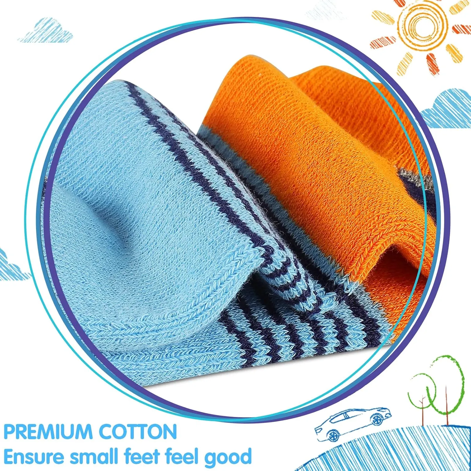 Comfoex Boys Socks 4-10 Years Old 6 Pairs Half Cushioned Short Ankle Athletic Cotton Socks
