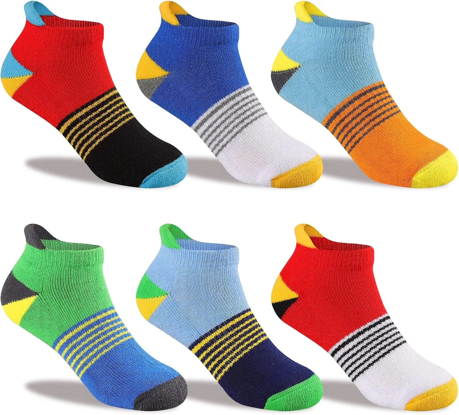 Comfoex Boys Socks 4-10 Years Old 6 Pairs Half Cushioned Short Ankle Athletic Cotton Socks