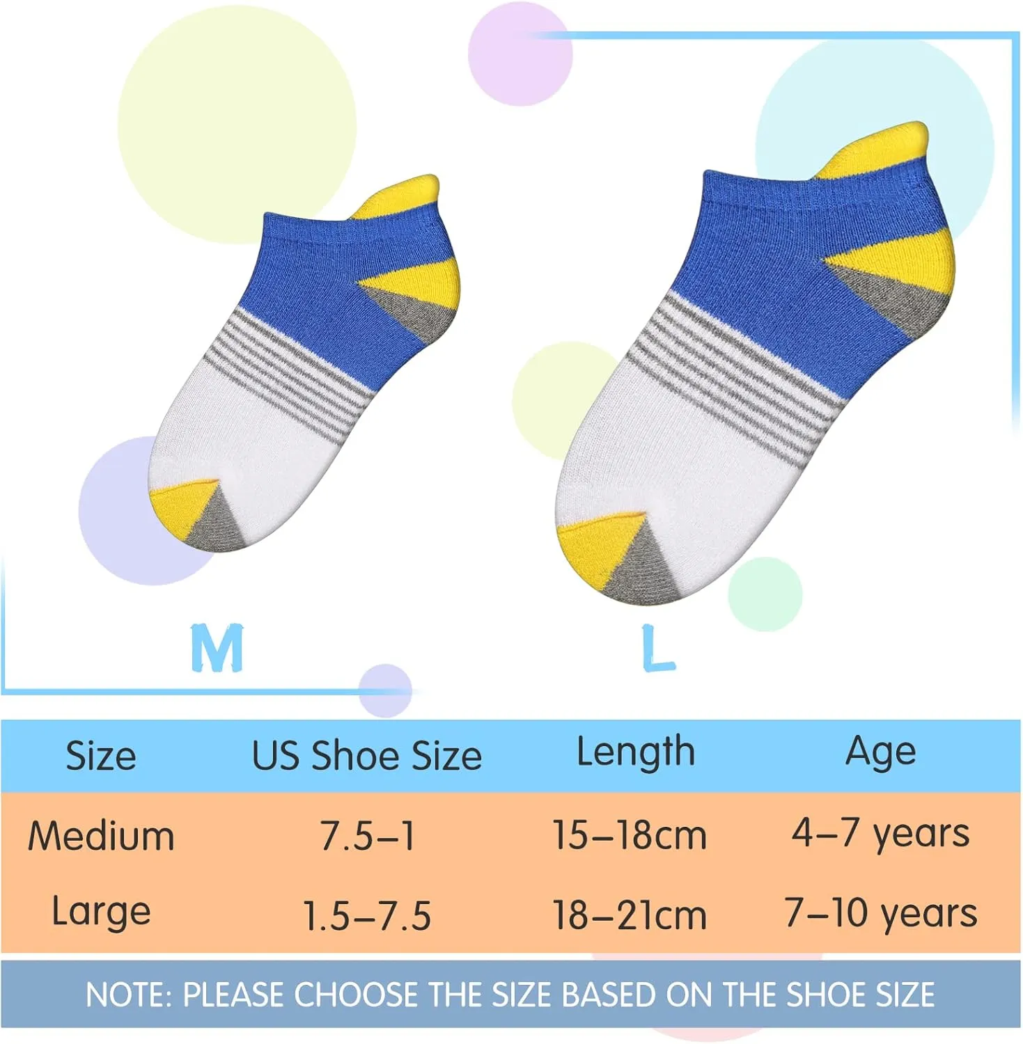 Comfoex Boys Socks 4-10 Years Old 6 Pairs Half Cushioned Short Ankle Athletic Cotton Socks