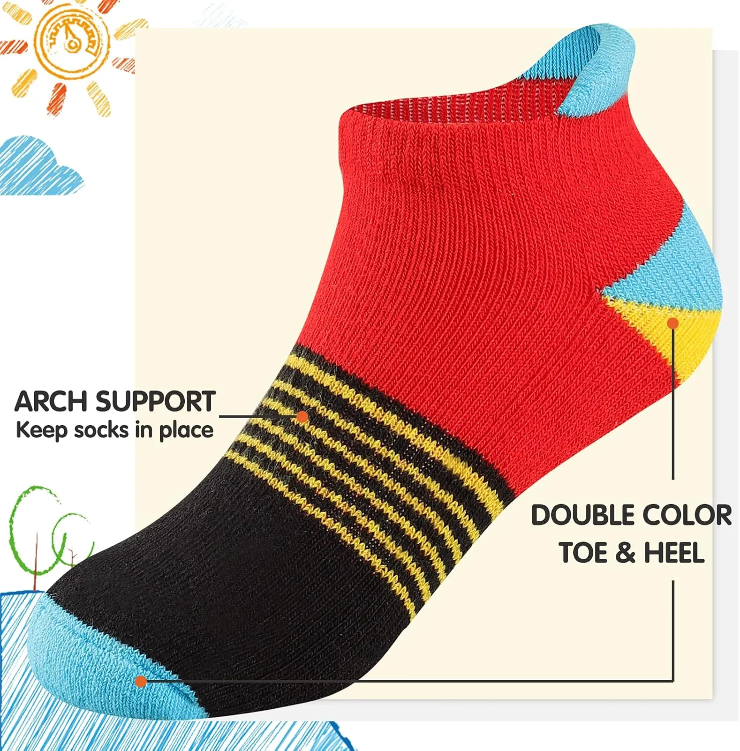 Comfoex Boys Socks 4-10 Years Old 6 Pairs Half Cushioned Short Ankle Athletic Cotton Socks