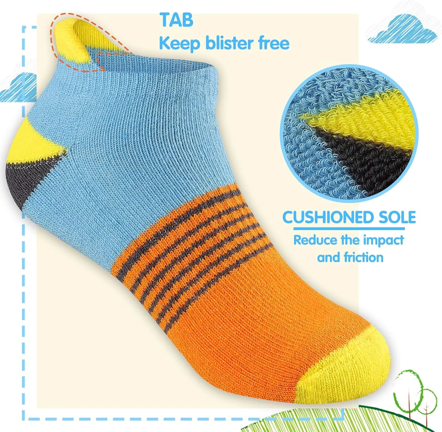 Comfoex Boys Socks 4-10 Years Old 6 Pairs Half Cushioned Short Ankle Athletic Cotton Socks