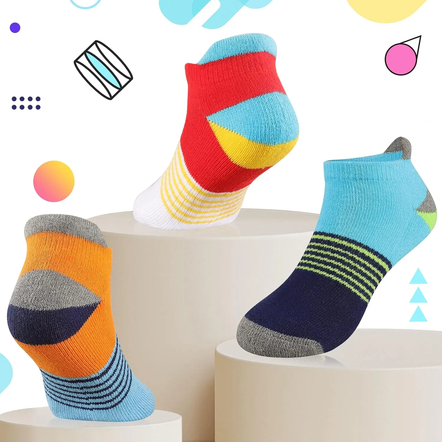 Comfoex Boys Socks 4-10 Years Old 6 Pairs Half Cushioned Short Ankle Athletic Cotton Socks