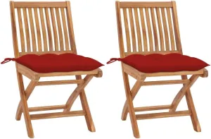 Comfortable Chair Camping Chairs Patio Chairs Kitchen Chairs - Patio Chairs 2 pcs with Red Cushions Solid Teak Wood for Outside Terrace Beaches Campsites