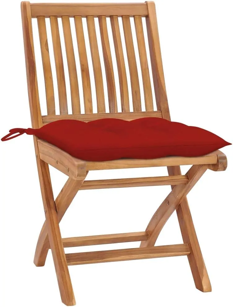 Comfortable Chair Camping Chairs Patio Chairs Kitchen Chairs - Patio Chairs 2 pcs with Red Cushions Solid Teak Wood for Outside Terrace Beaches Campsites