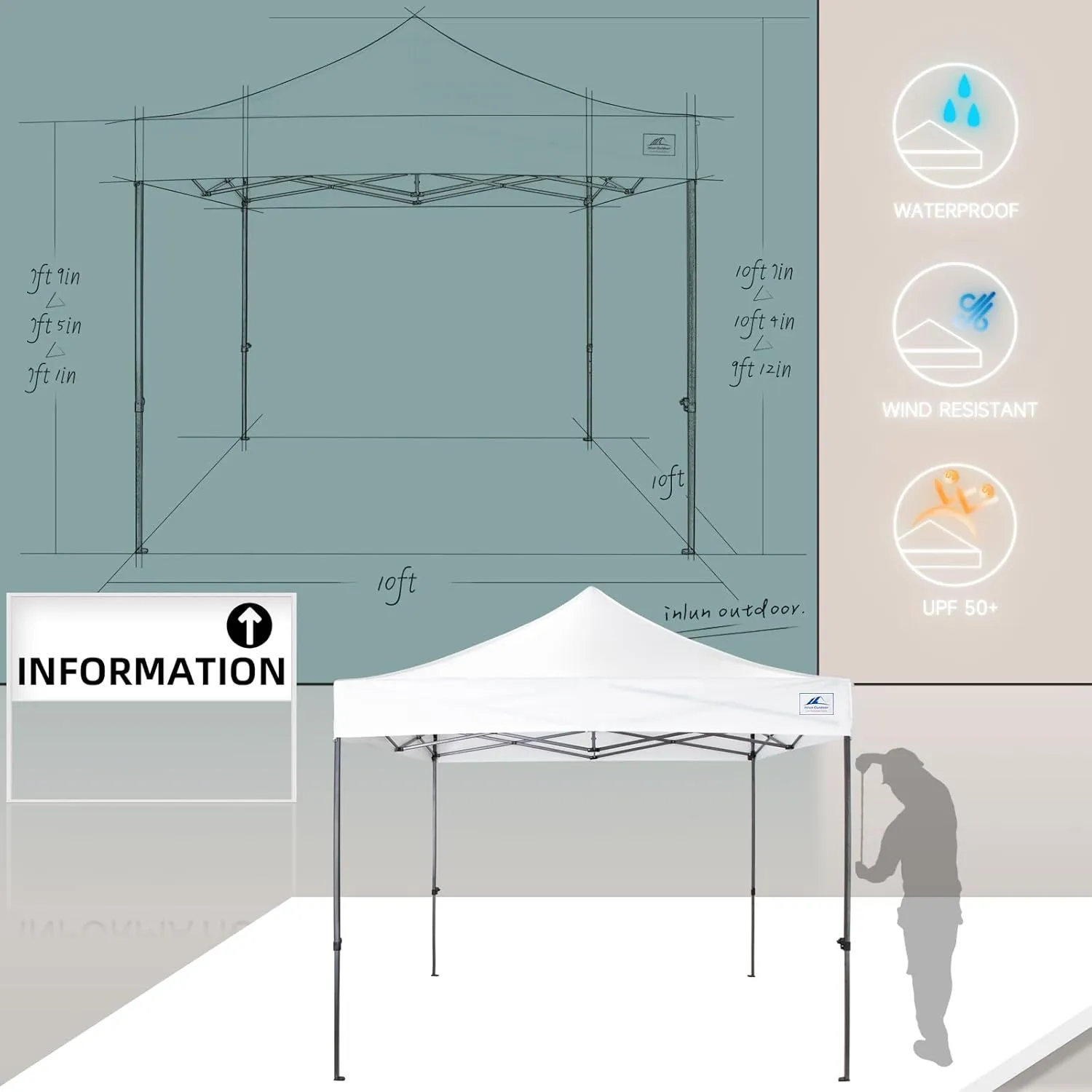 Commercial Canopy Tent 10x10 Heavy Duty Pop Up Canopy Outdoor Tent for Event, Waterproof Instant Canopy with Wheeled Carry Bag, 4pcs Sand Bags 4 Ropes, 8 Stakes