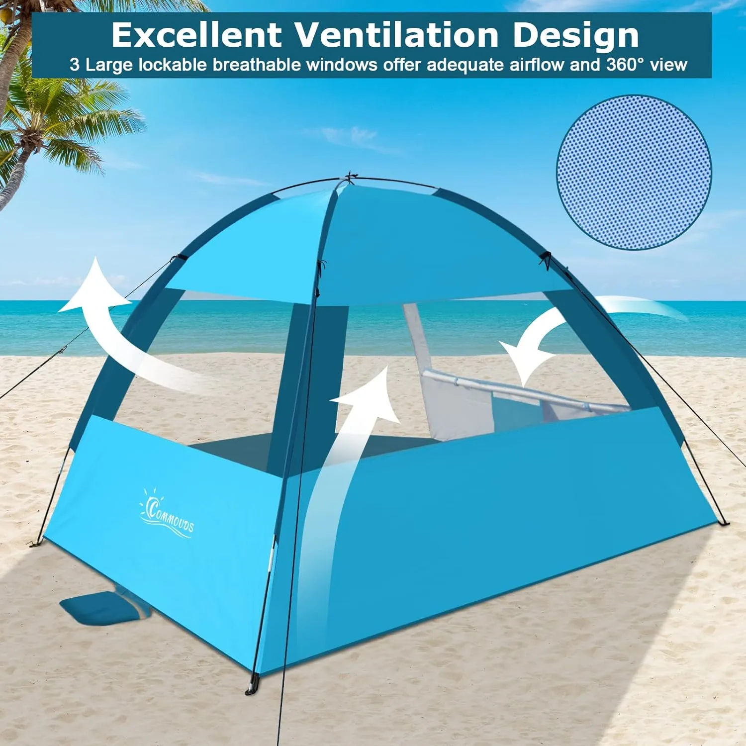 COMMOUDS Beach Tent Sun Shade for 3/4-5/6-7/8-10 Person, UPF 50  Beach Sun Shelter Canopy Tent, Lightweight, Easy Set Up and Carry