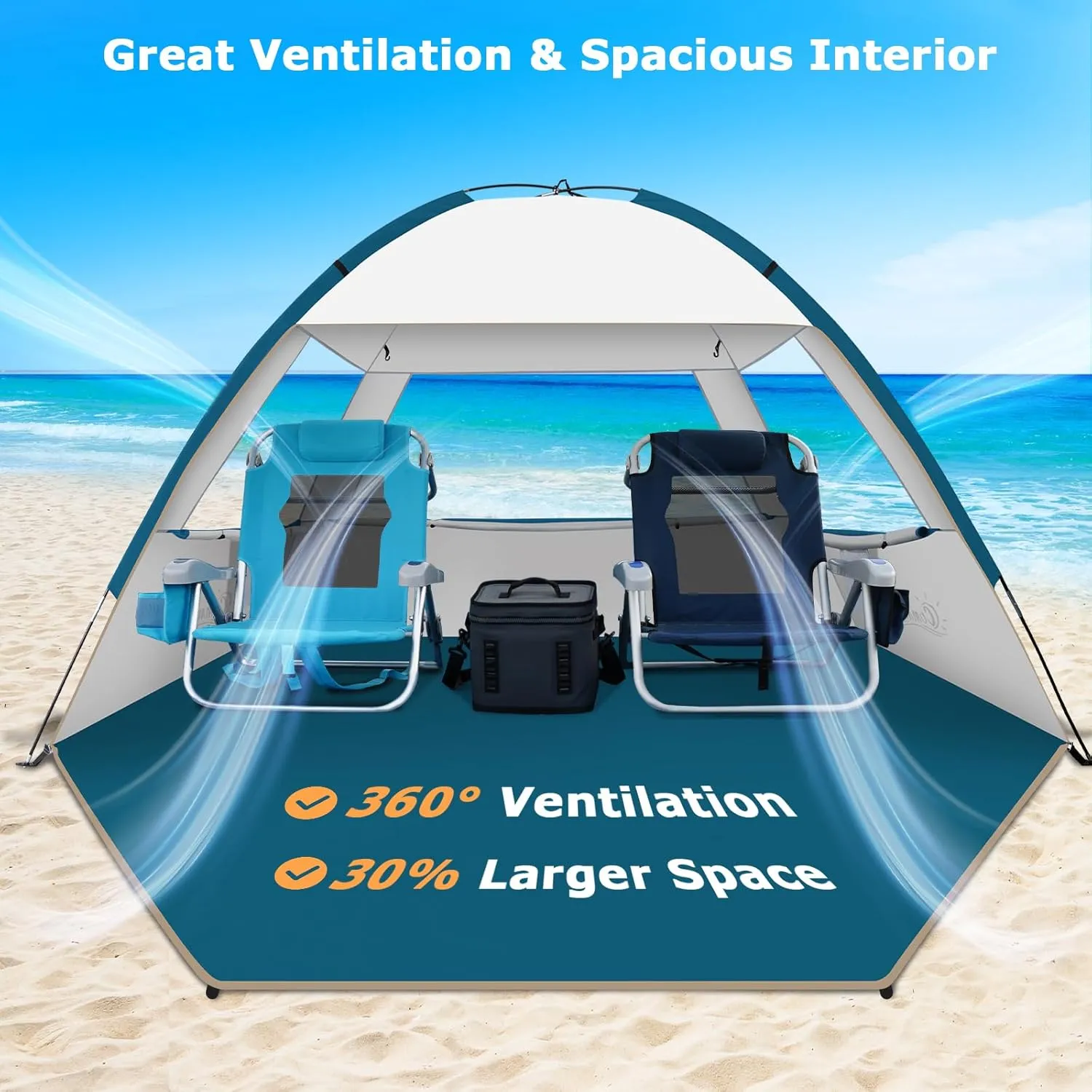 COMMOUDS Beach Tent Sun Shade for 3/4-5/6-7/8-10 Person, UPF 50  Beach Sun Shelter Canopy Tent, Lightweight, Easy Set Up and Carry