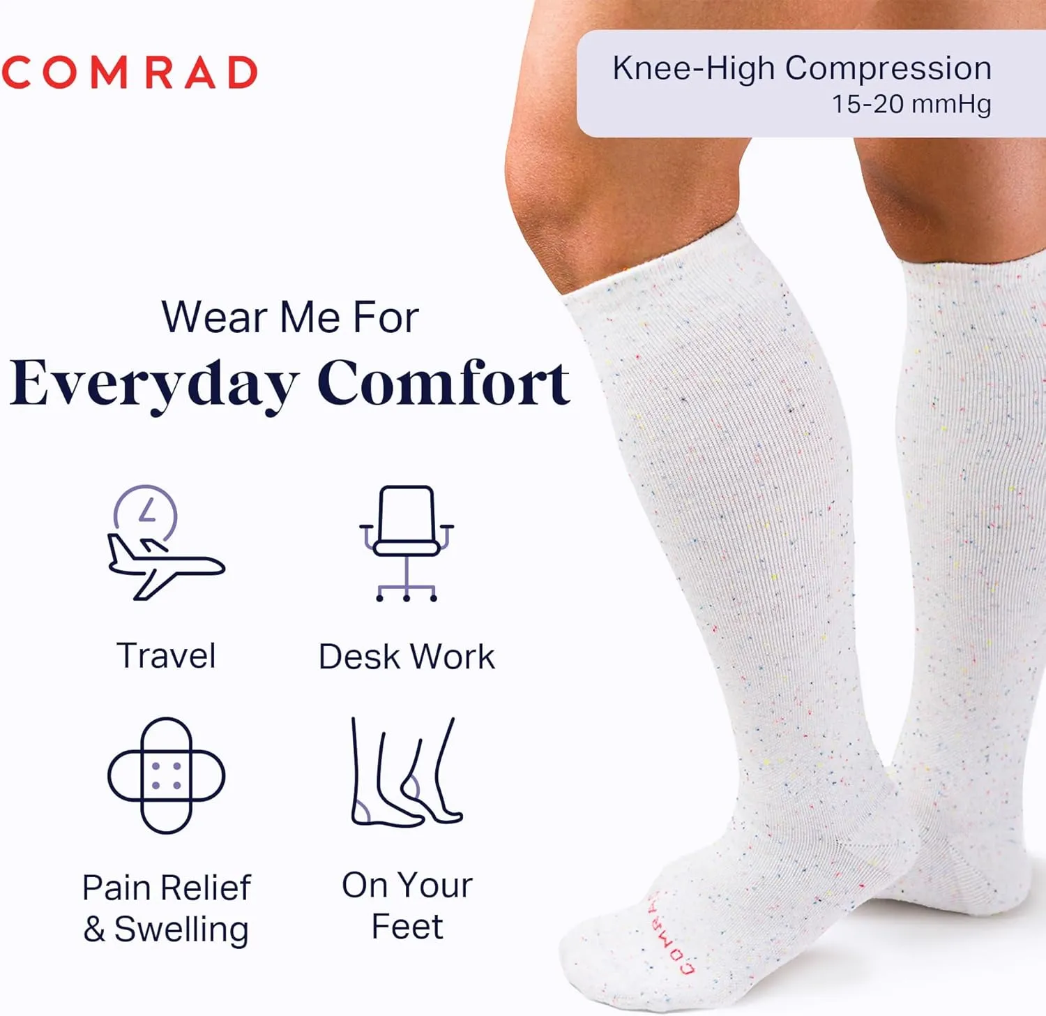 Comrad Recycled Cotton Knee High Socks - 15-20mmHg Graduated Compression Socks - Soft & Breathable Support Socks, Unisex