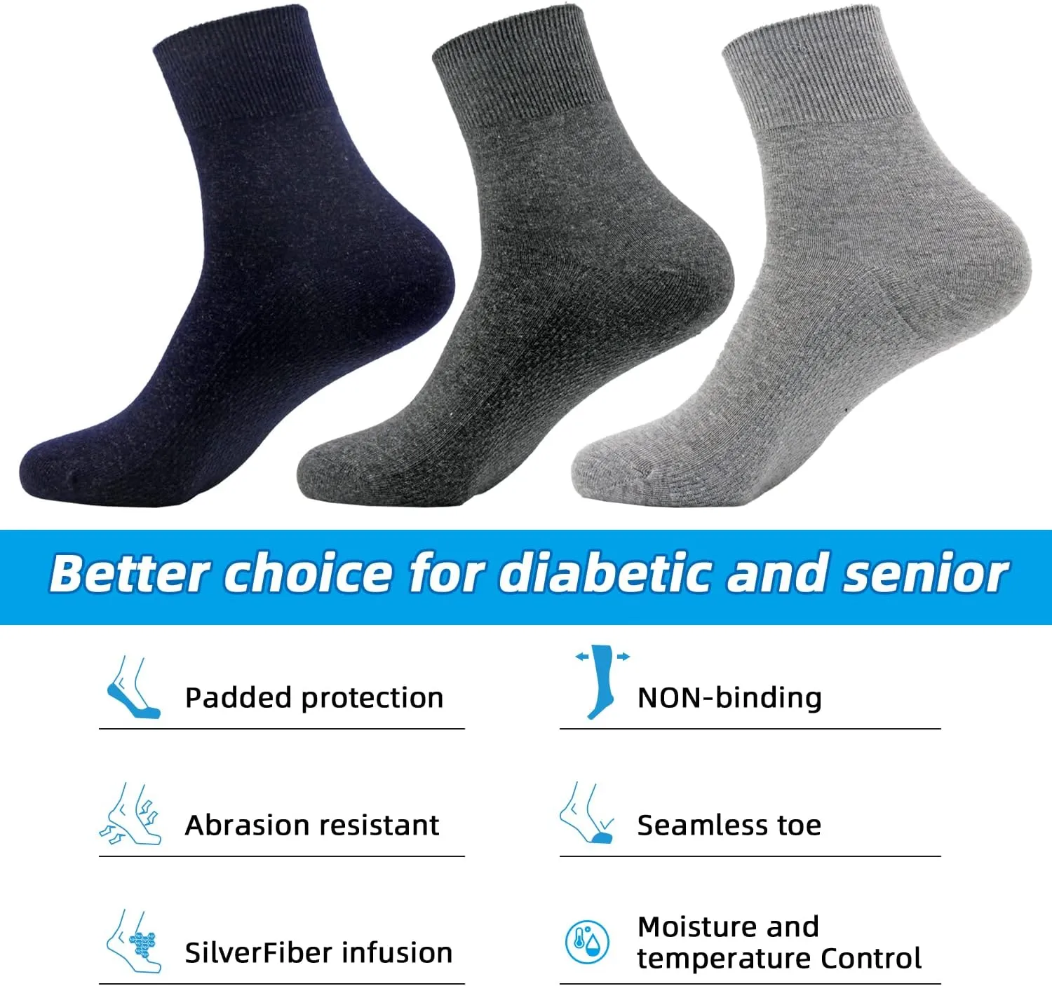 Conductive Silver Fiber Socks Moisture Wicking Anti Odor Crew Socks Grounding Quarter Socks for Men Women