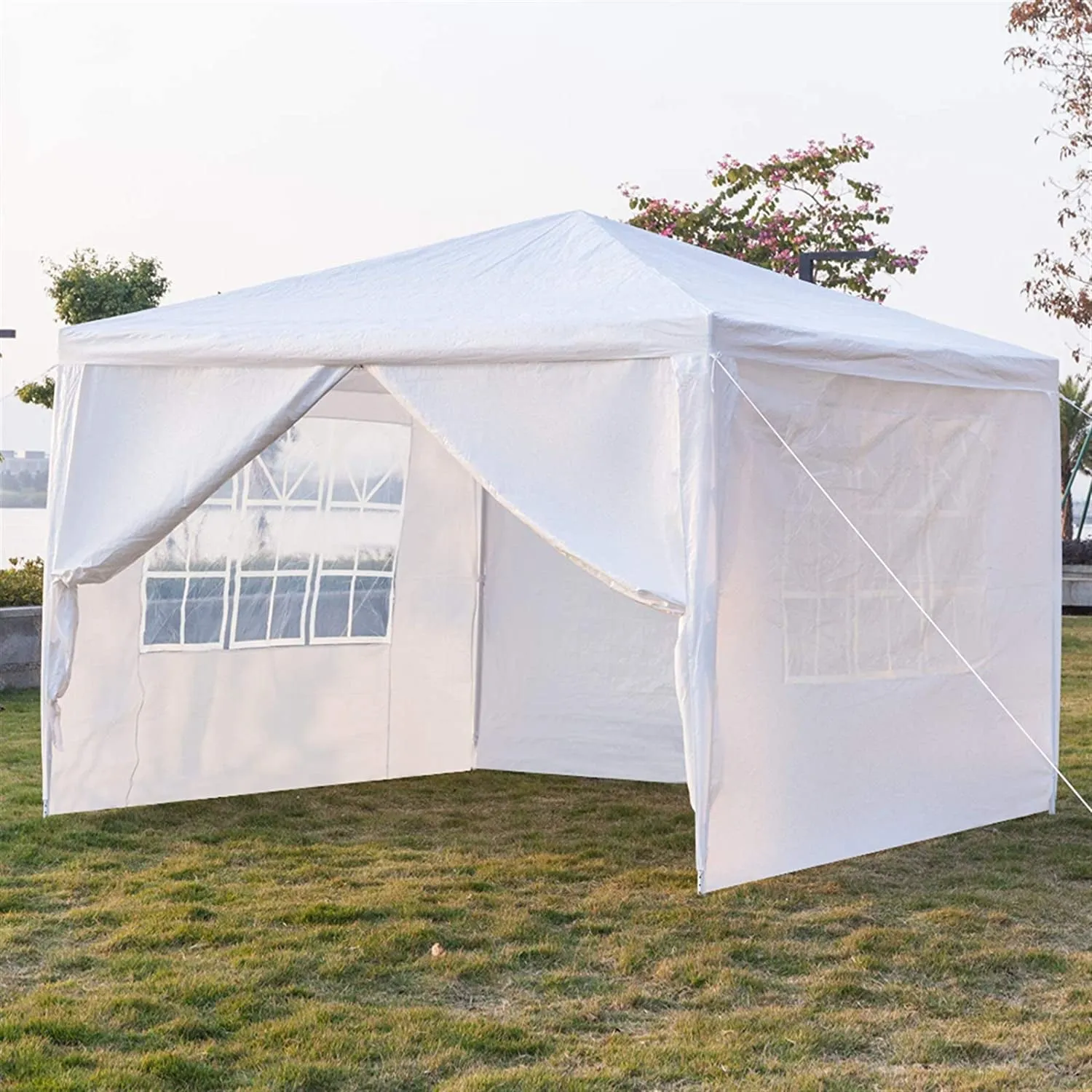COOKCOK 10 x 10 ft Outdoor Wedding Party Gazebo Tent, Waterproof Tent with Spiral Tubes, Patio Parties Tent Sunshade Shelter Canopy with Removable Sidewalls & Brighter Windows (4 Sidewalls)
