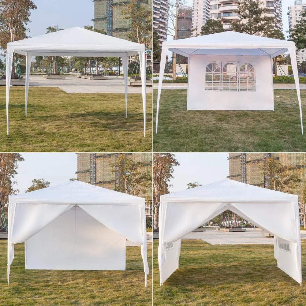 COOKCOK 10 x 10 ft Outdoor Wedding Party Gazebo Tent, Waterproof Tent with Spiral Tubes, Patio Parties Tent Sunshade Shelter Canopy with Removable Sidewalls & Brighter Windows (4 Sidewalls)