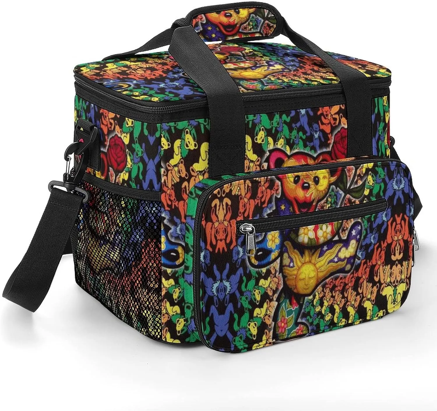 Cooler Bag Insulated Soft Beach Ice Chest,Portable for Picnic,Camping,Travel, Work,Trip,BBQ,Outdoor Activity Grateful Dancing Dead Bears Rose Cute Graphic Novelty Pocket