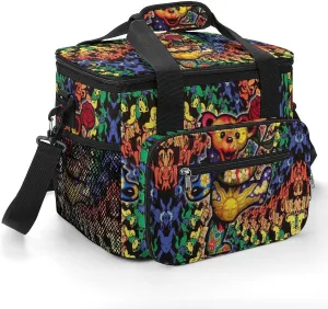 Cooler Bag Insulated Soft Beach Ice Chest,Portable for Picnic,Camping,Travel, Work,Trip,BBQ,Outdoor Activity Grateful Dancing Dead Bears Rose Cute Graphic Novelty Pocket