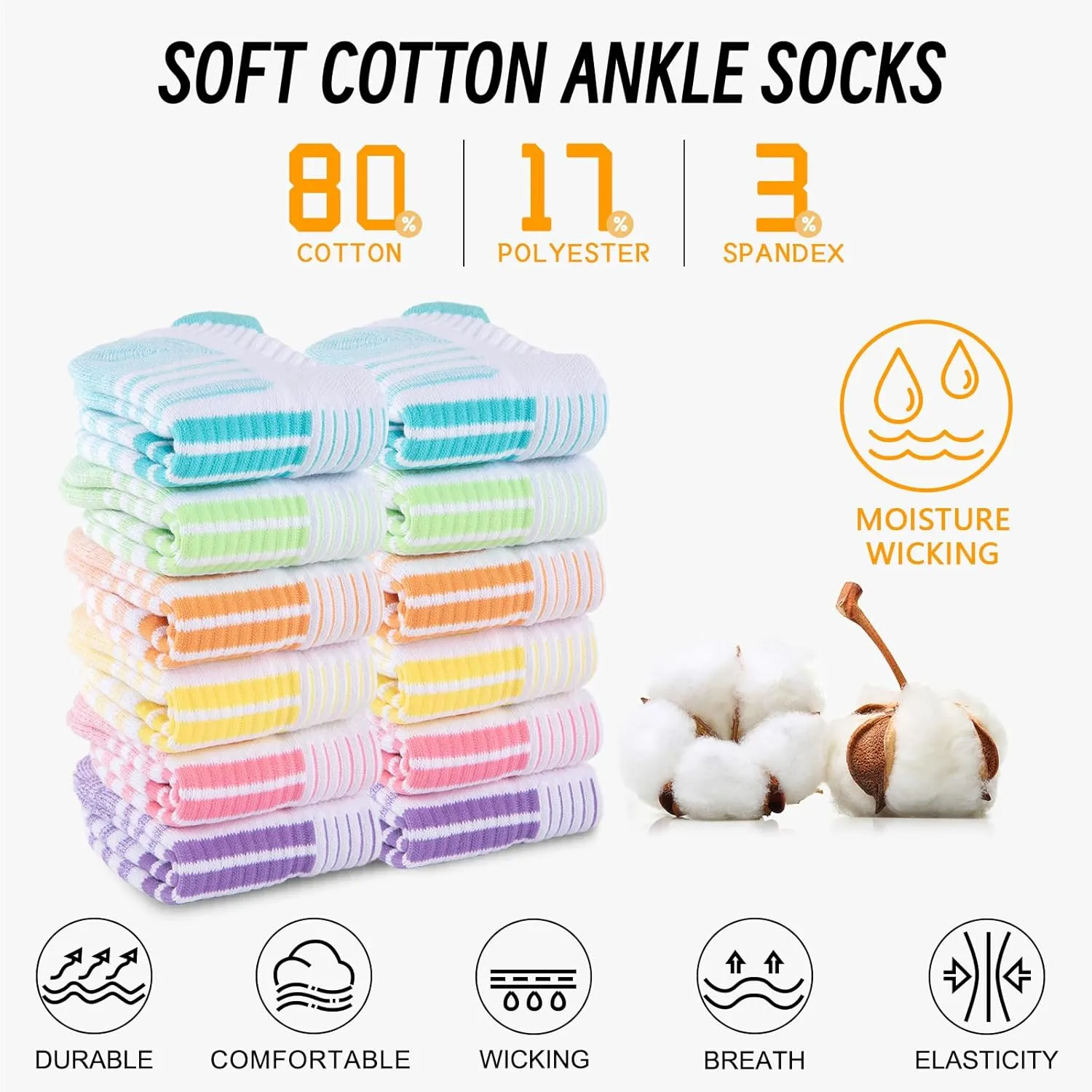 COOPLUS 6 Pairs Ankle Socks Womens Athletic Thick Cushioned Cotton Running Low Cut Tab Socks