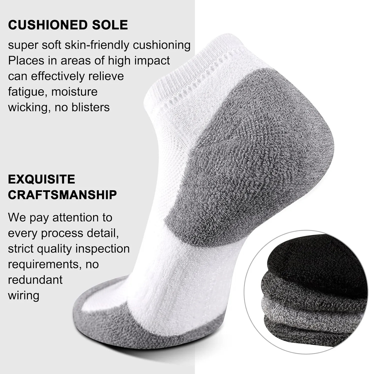 COOPLUS 8 Pairs Mens Cushioned Ankle Socks Moisture Wicking Athletic Running Low cut Sports Socks