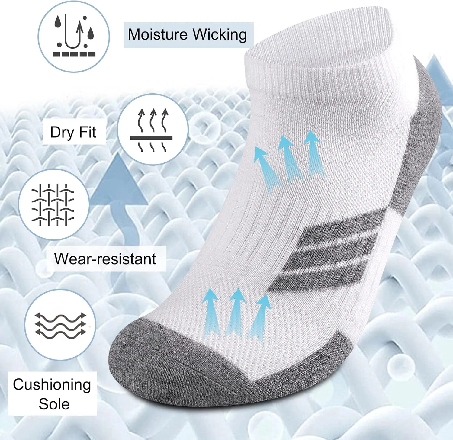 COOPLUS 8 Pairs Mens Cushioned Ankle Socks Moisture Wicking Athletic Running Low cut Sports Socks