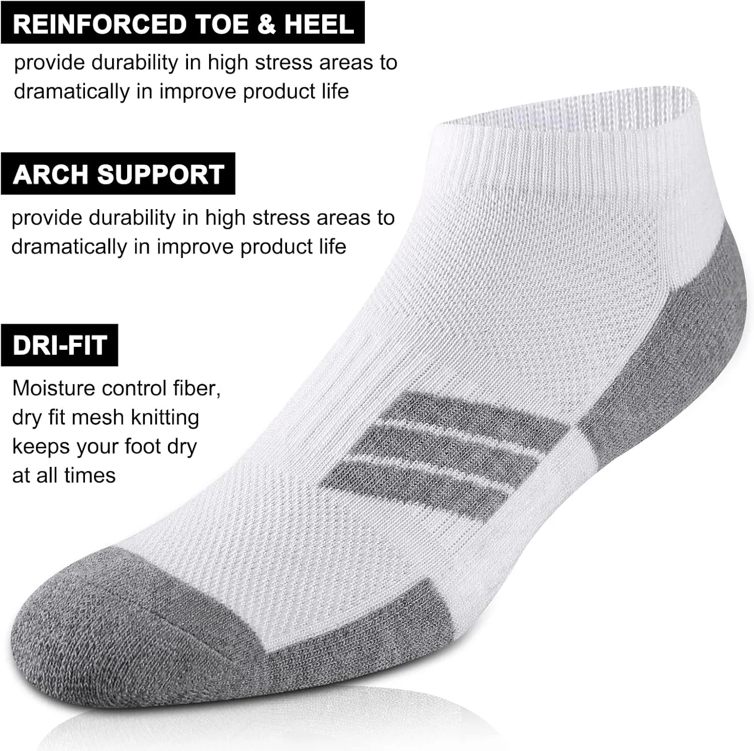 COOPLUS 8 Pairs Mens Cushioned Ankle Socks Moisture Wicking Athletic Running Low cut Sports Socks