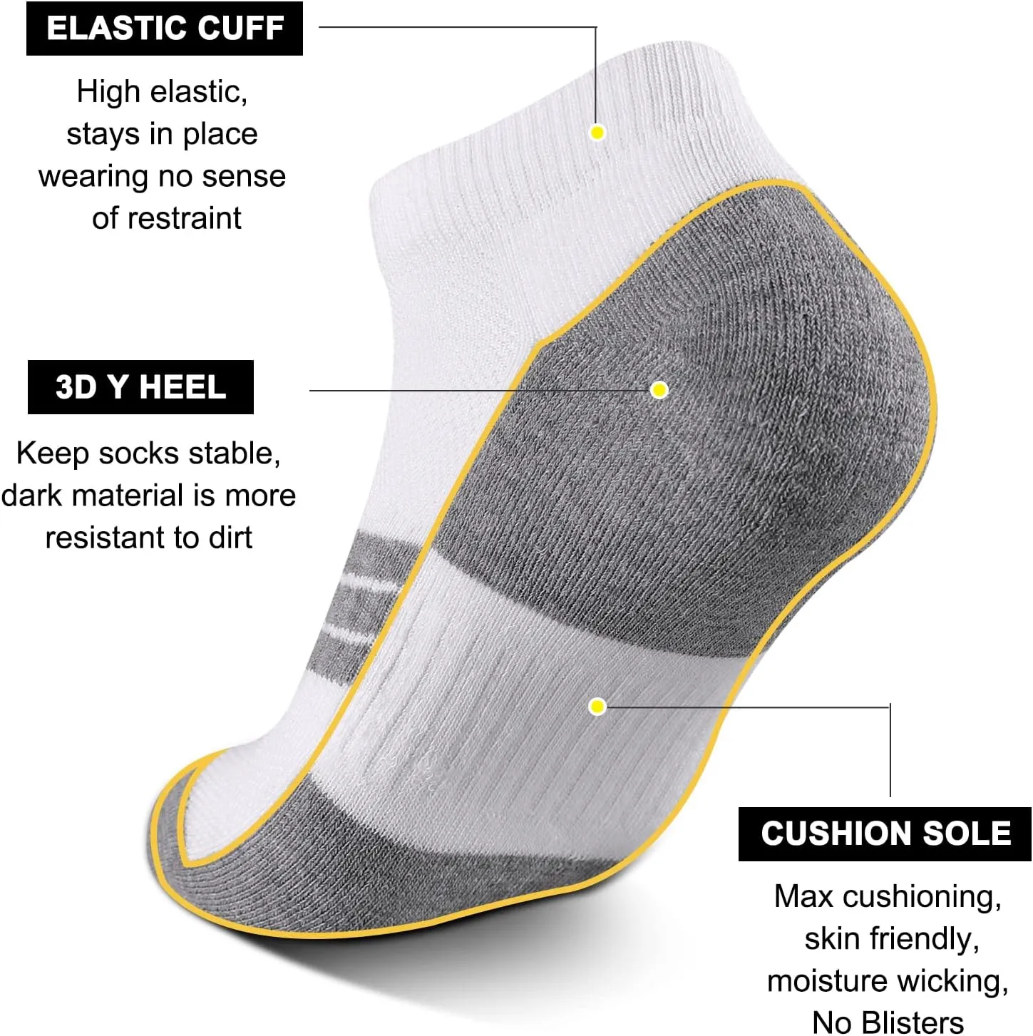 COOPLUS 8 Pairs Mens Cushioned Ankle Socks Moisture Wicking Athletic Running Low cut Sports Socks