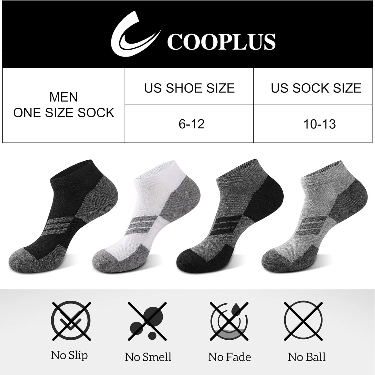 COOPLUS 8 Pairs Mens Cushioned Ankle Socks Moisture Wicking Athletic Running Low cut Sports Socks