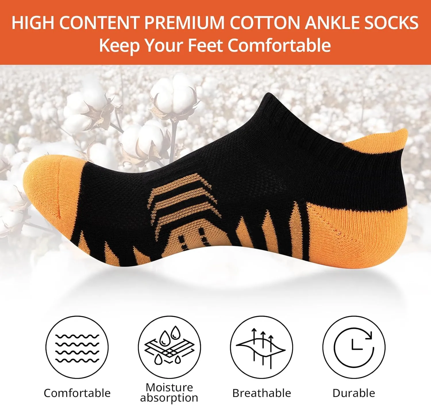 COOPLUS Ankle Socks Womens Athletic Cushioned Anti-Blister Running Cotton Low Cut Socks 6 Pairs