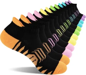 COOPLUS Ankle Socks Womens Athletic Cushioned Anti-Blister Running Cotton Low Cut Socks 6 Pairs