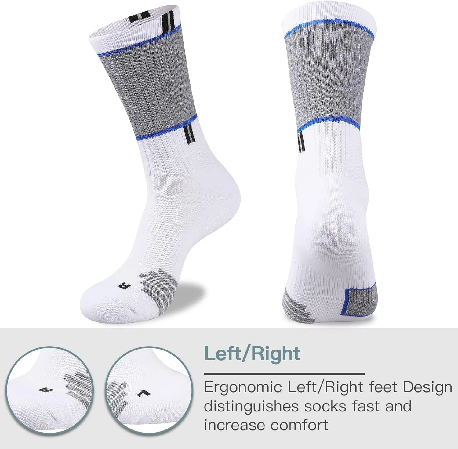 COOPLUS Mens 5 Pairs Hiking Crew Socks Athletic Cushioned breathable Trekking Socks Multi Performance