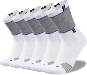 COOPLUS Mens 5 Pairs Hiking Crew Socks Athletic Cushioned breathable Trekking Socks Multi Performance