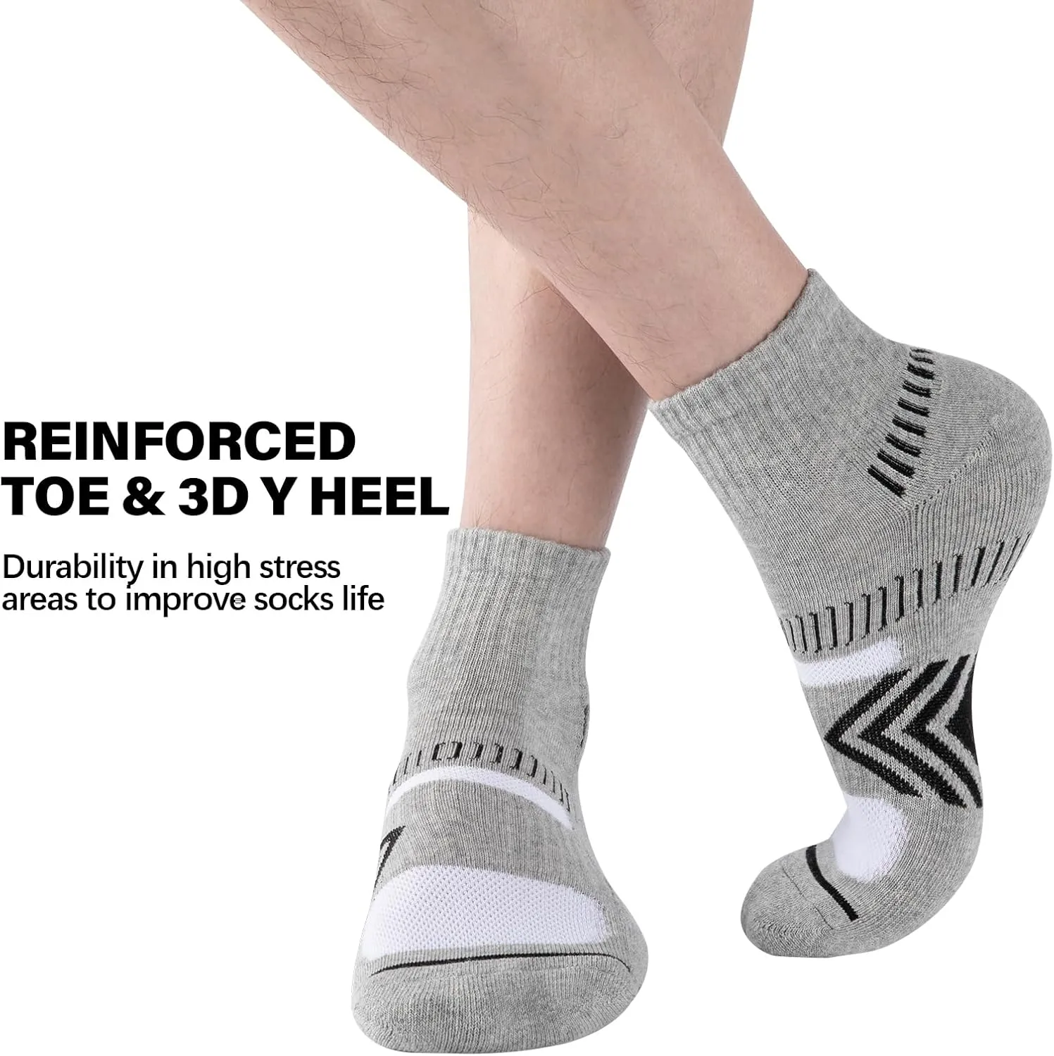 COOPLUS Mens Cushioned Ankle Socks, Cotton Athletic Performance Quarter Socks