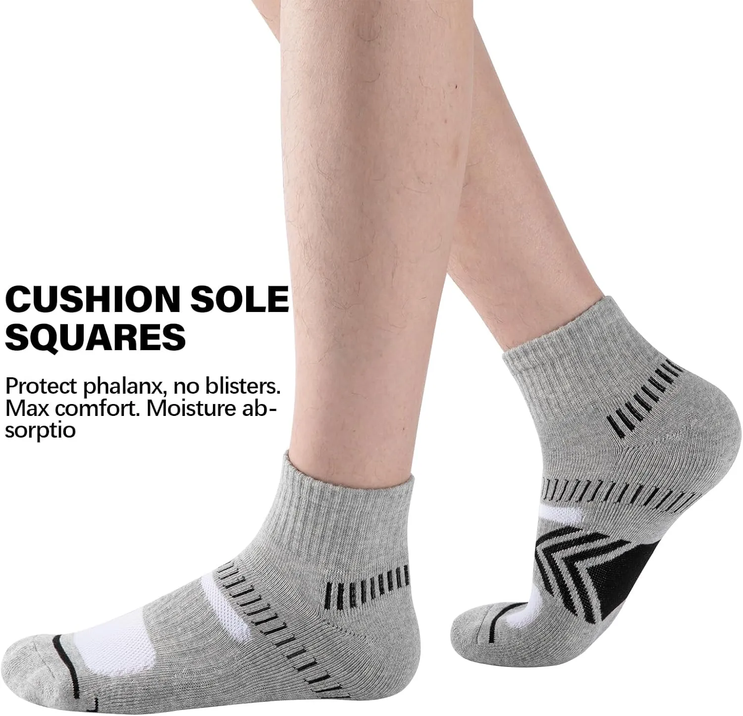 COOPLUS Mens Cushioned Ankle Socks, Cotton Athletic Performance Quarter Socks