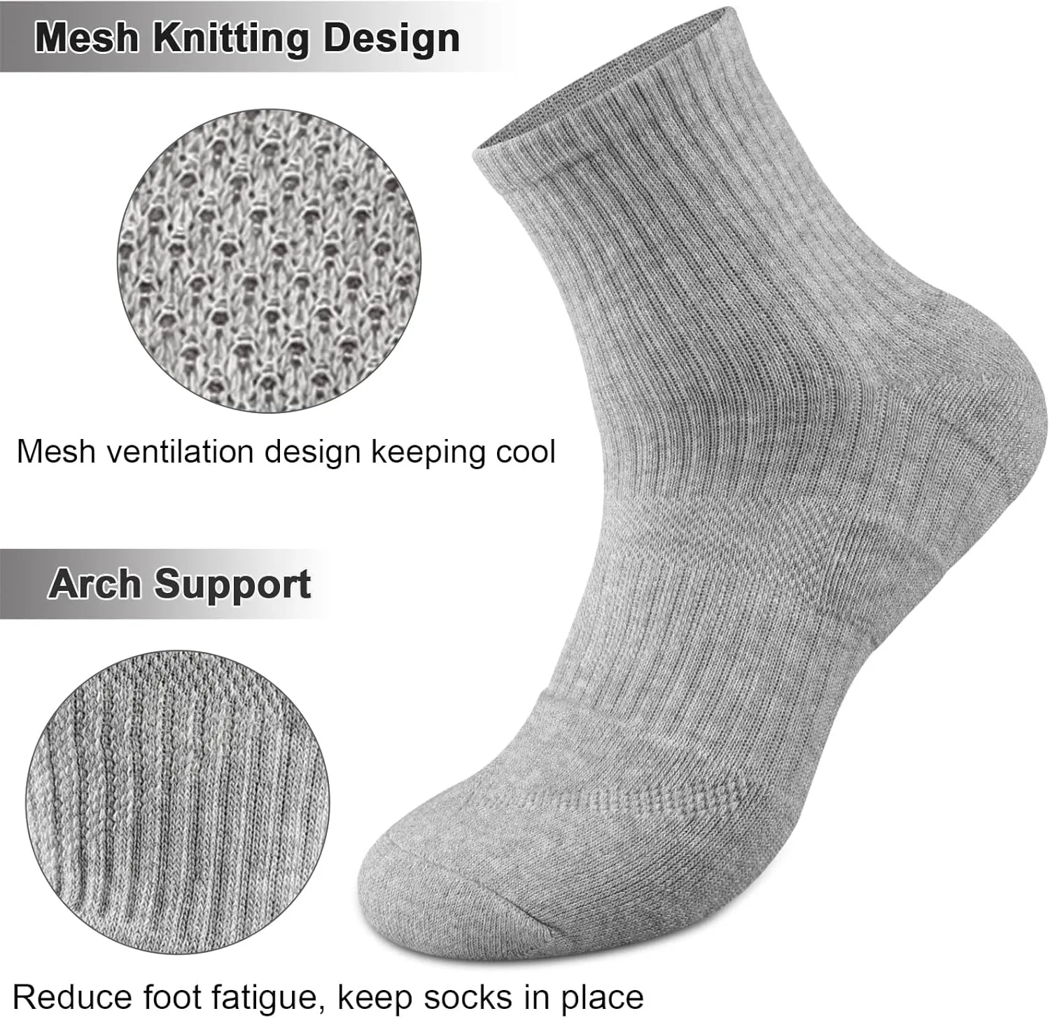 COOPLUS Womens Ankle Socks Athletic Cushioned Running Cotton Quarter Socks for Women 6 Pairs