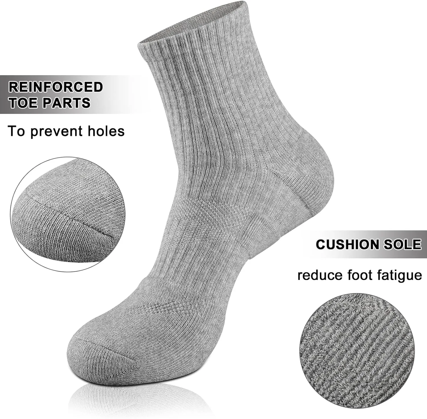 COOPLUS Womens Ankle Socks Athletic Cushioned Running Cotton Quarter Socks for Women 6 Pairs
