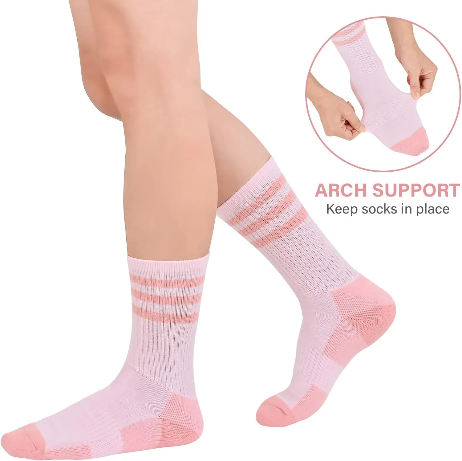 COOPLUS Womens Athletic Crew Socks 5 Pairs Outdoor Recreation Socks Performance Wicking Cushion Mid-Calf Socks