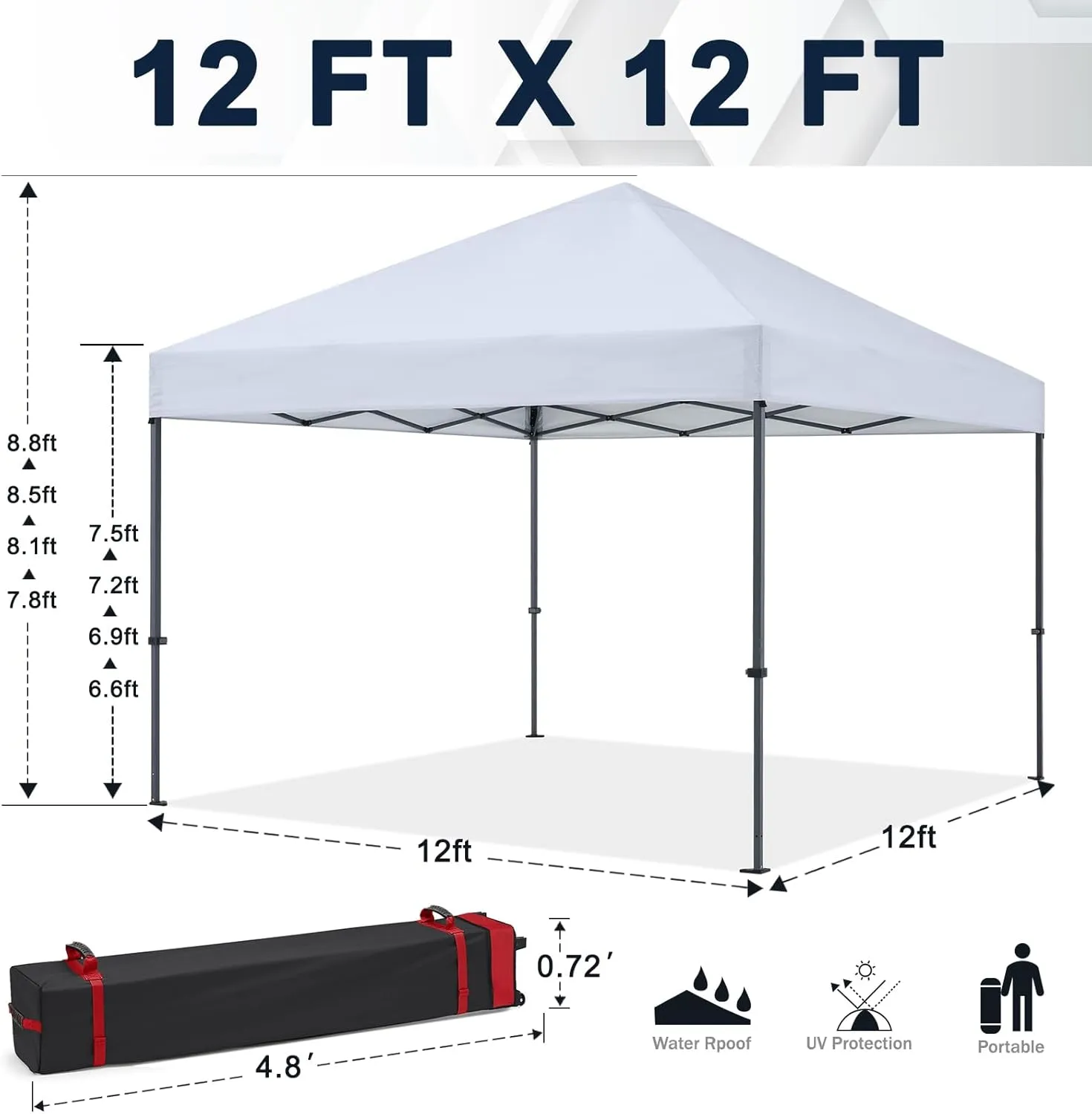 COOSHADE Durable Easy Pop Up Canopy Tent 12x12Ft(White)