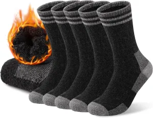 COOVAN Mens Merino Wool Crew Socks - Thermal Warm Winter Boot Socks for Cold Weather Work & Hiking - 5Pairs