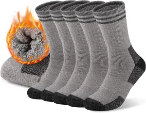 COOVAN Mens Merino Wool Crew Socks - Thermal Warm Winter Boot Socks for Cold Weather Work & Hiking - 5Pairs