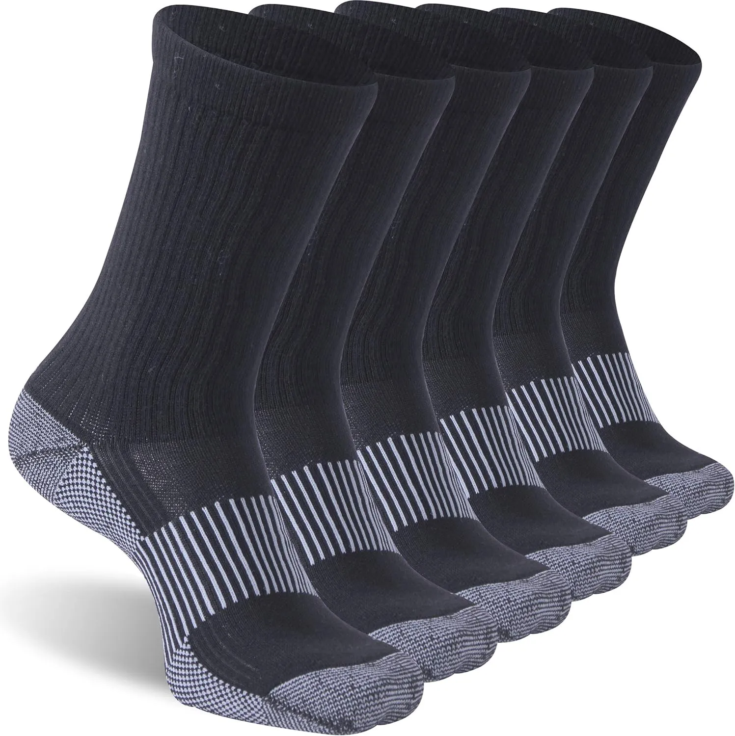 Copper Hiking Socks, Unisex Crew Cushioned Sole Arch Support Golf Running Compression Socks 6 Pairs