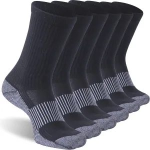 Copper Hiking Socks, Unisex Crew Cushioned Sole Arch Support Golf Running Compression Socks 6 Pairs