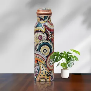 Copper Water Bottle for Drinking Hammered Ayurvedic Pure Leak Proof Lid Bottle Vessel Drinking Bottle 34 Oz for Home, Office (MULTICOLOR)