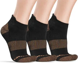 CopperJoint Black Ankle Compression Socks for Women- Breathable Copper Compression Socks Men, Low Cut Sock With Arch Support