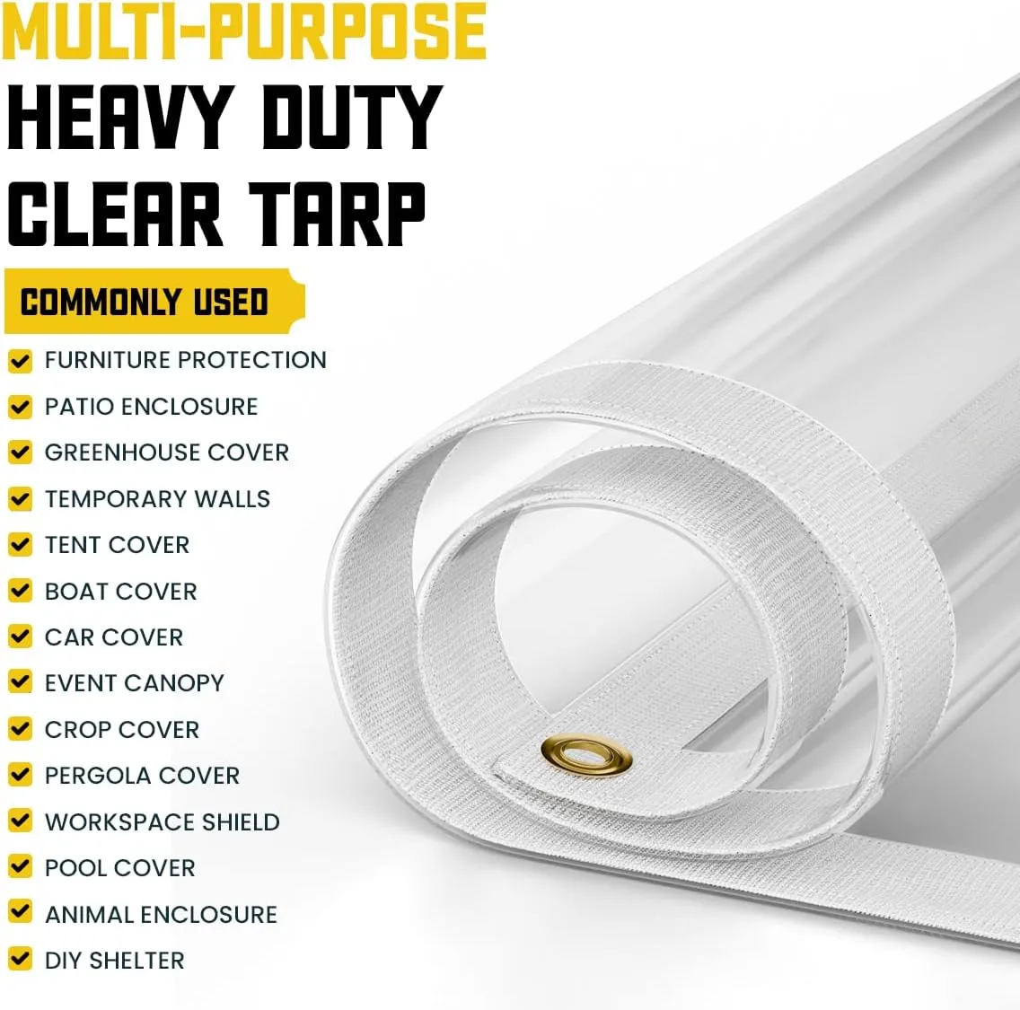 Core Tarps 20 Mil Extreme Heavy Duty Clear Tarp with Gromments - 7x9ft Super Clear Tarps Heavy Duty Waterproof Vinyl Tarpaulin, Transparent Tarp for Outdoor, Camping & Construction, Clear