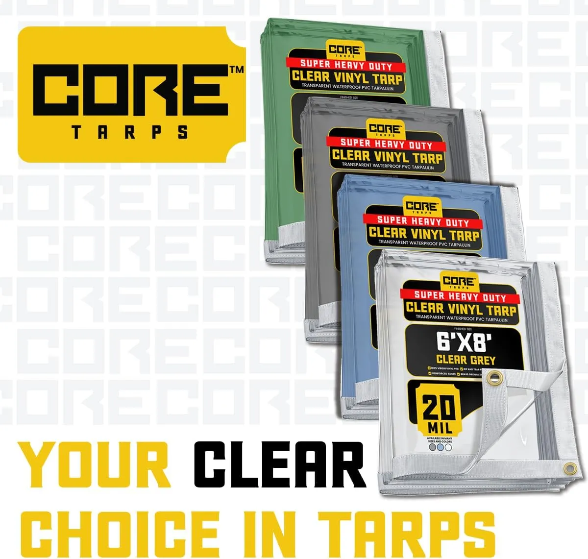 Core Tarps 20 Mil Extreme Heavy Duty Clear Tarp with Gromments - 7x9ft Super Clear Tarps Heavy Duty Waterproof Vinyl Tarpaulin, Transparent Tarp for Outdoor, Camping & Construction, Clear