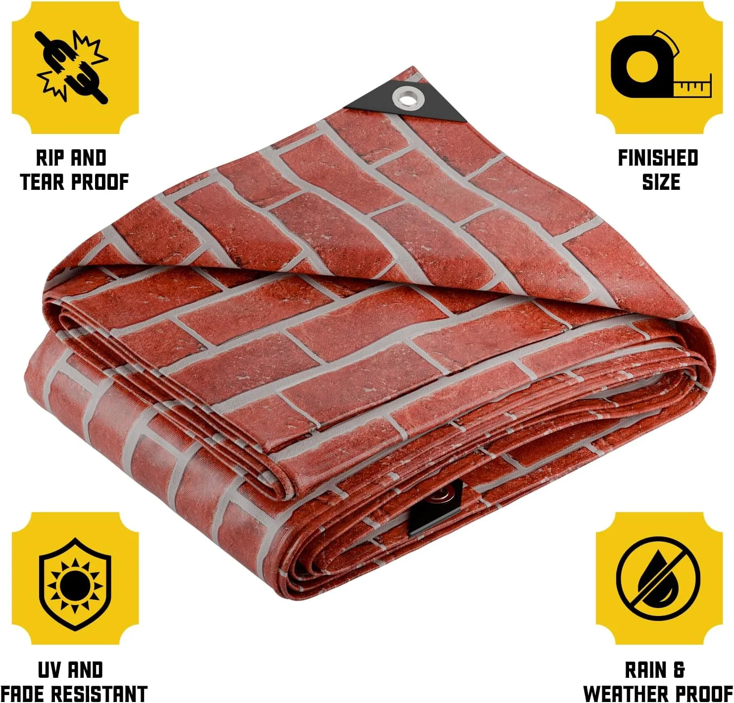 Core Tarps Extreme Heavy Duty 20 Mil Tarp Cover, Waterproof, UV Resistant, Rip and Tear Proof, Poly Tarpaulin with Reinforced Edges for Roof, Camping, Patio, Pool, Boat (Bricks/Black 12′ X 16′)