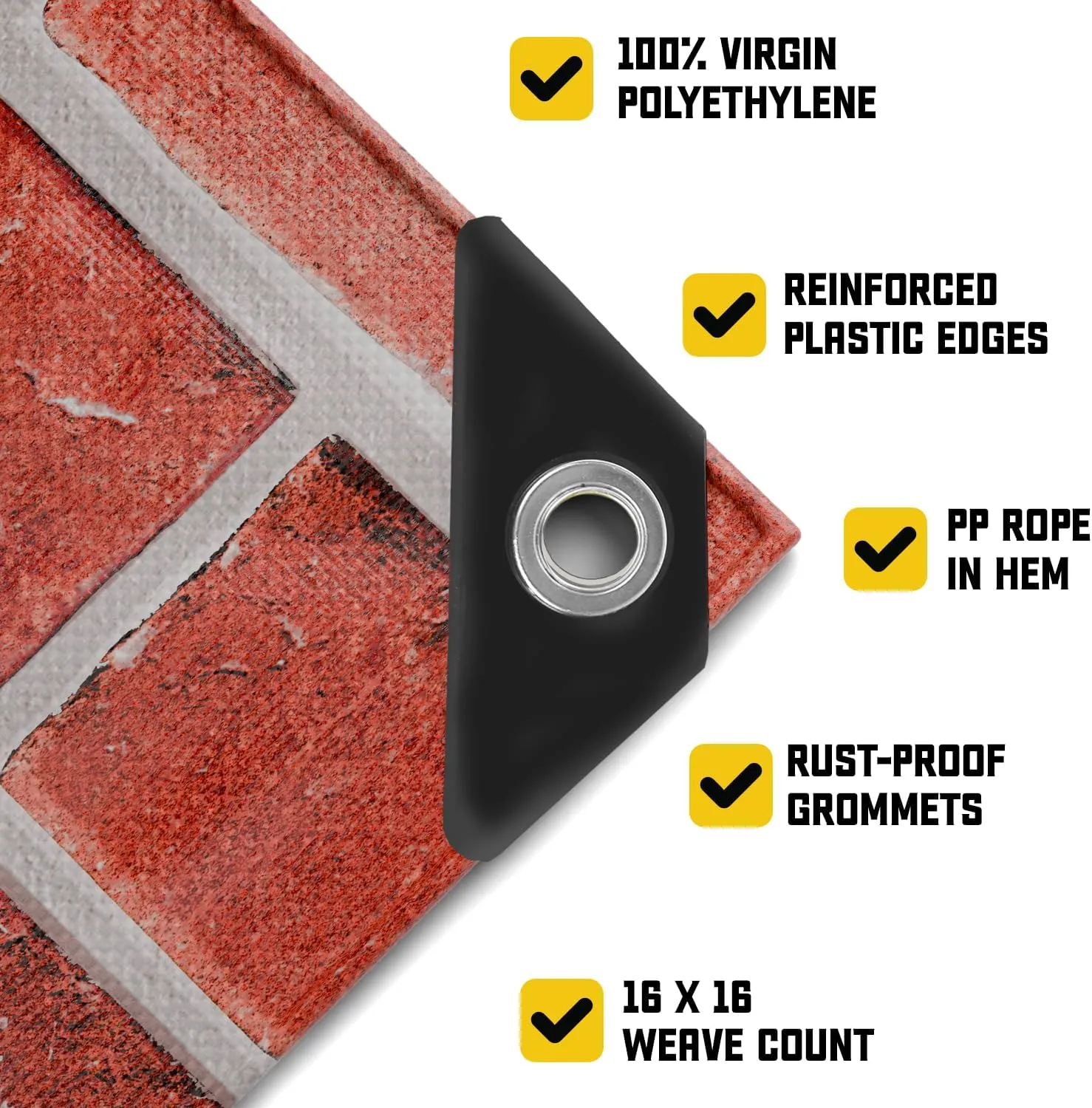 Core Tarps Extreme Heavy Duty 20 Mil Tarp Cover, Waterproof, UV Resistant, Rip and Tear Proof, Poly Tarpaulin with Reinforced Edges for Roof, Camping, Patio, Pool, Boat (Bricks/Black 12′ X 16′)