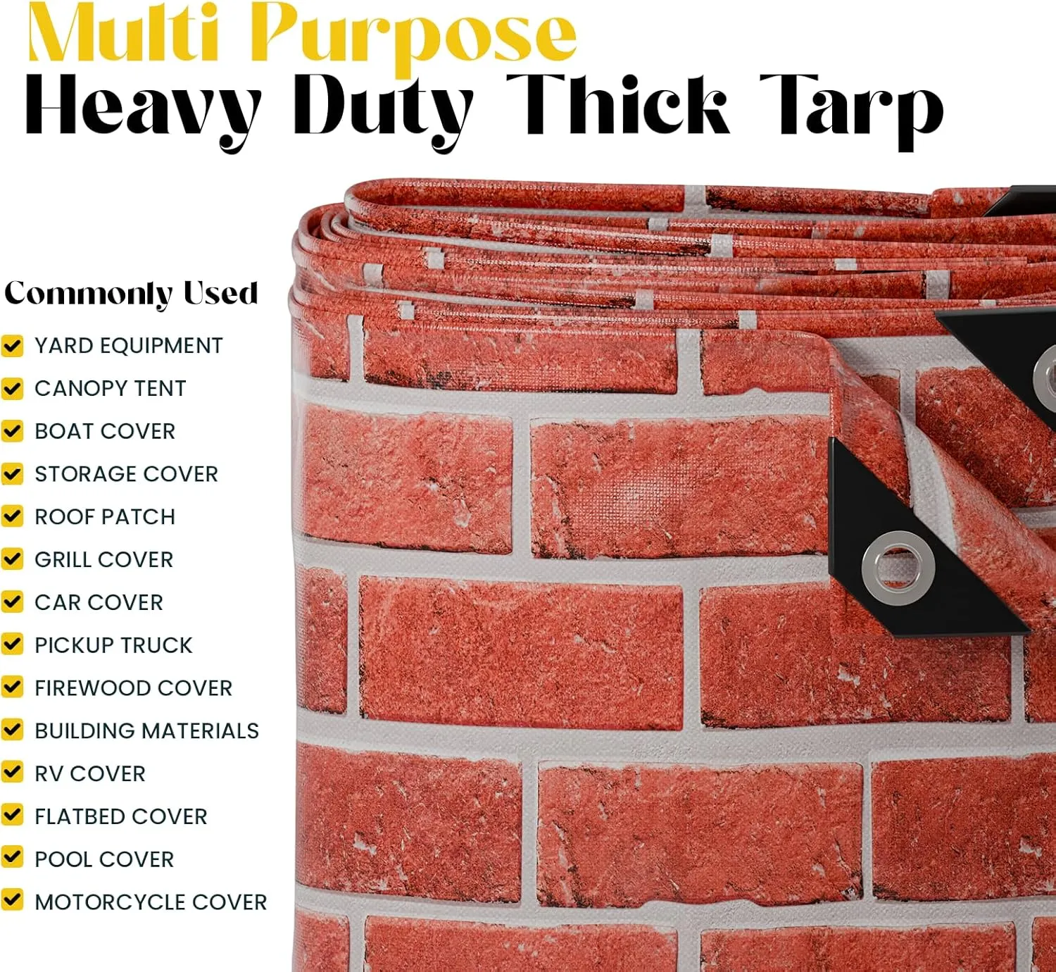 Core Tarps Extreme Heavy Duty 20 Mil Tarp Cover, Waterproof, UV Resistant, Rip and Tear Proof, Poly Tarpaulin with Reinforced Edges for Roof, Camping, Patio, Pool, Boat (Bricks/Black 12′ X 16′)