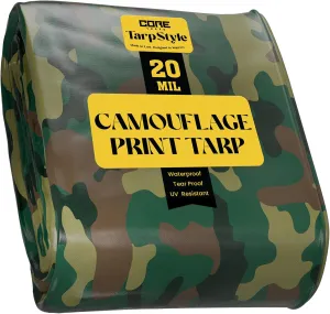 Core Tarps Extreme Heavy Duty 20 Mil Tarp Cover, Waterproof, UV Resistant, Rip and Tear Proof, Poly Tarpaulin with Reinforced Edges for Roof, Camping, Patio, Pool, Boat (Camouflage/Green 12′ X 25′)