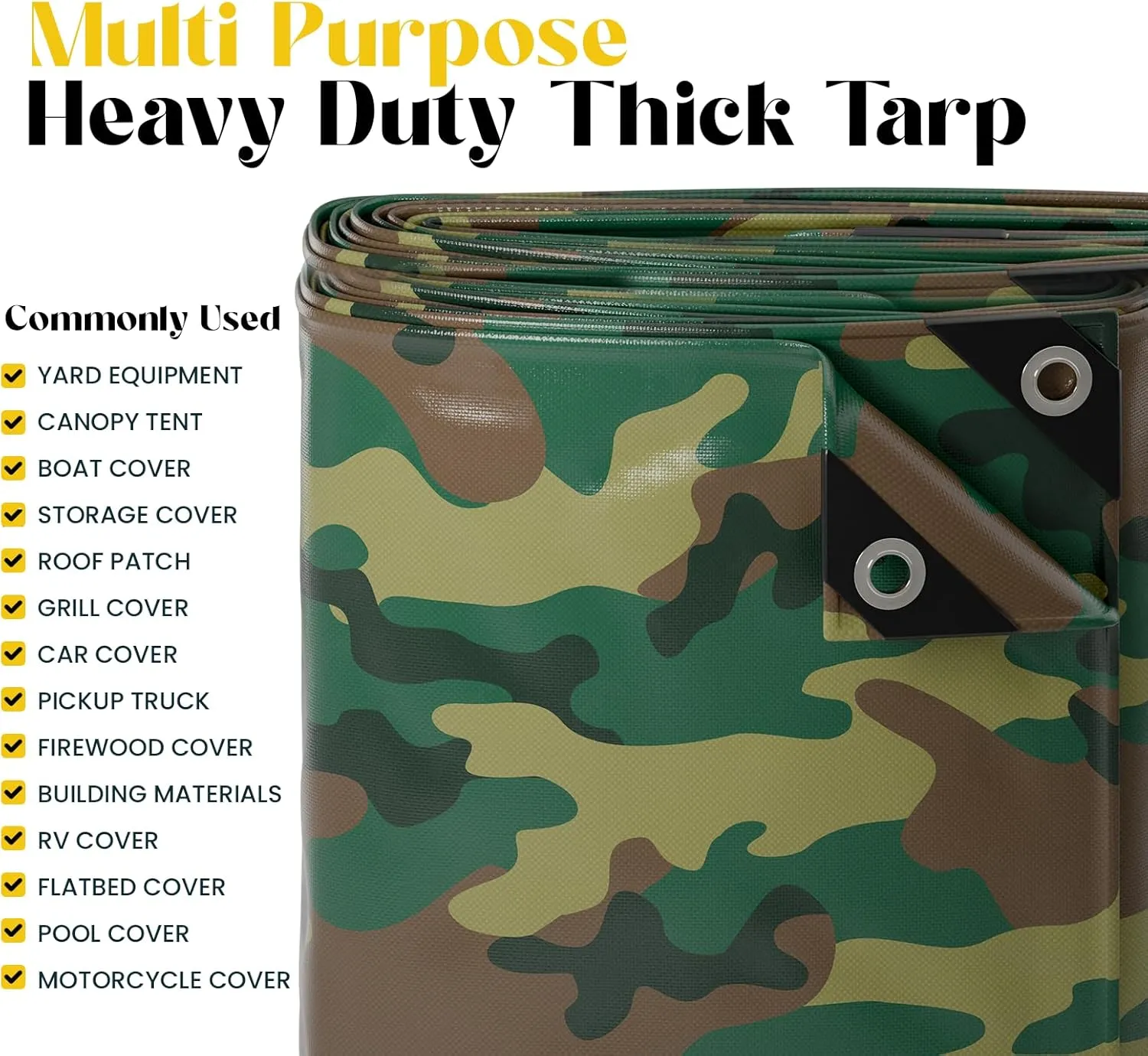 Core Tarps Extreme Heavy Duty 20 Mil Tarp Cover, Waterproof, UV Resistant, Rip and Tear Proof, Poly Tarpaulin with Reinforced Edges for Roof, Camping, Patio, Pool, Boat (Camouflage/Green 12′ X 25′)