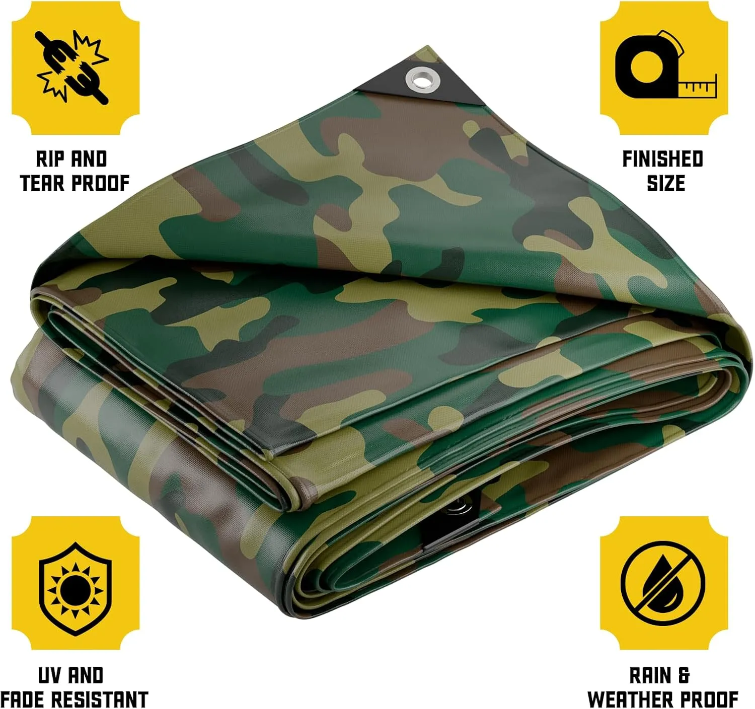 Core Tarps Extreme Heavy Duty 20 Mil Tarp Cover, Waterproof, UV Resistant, Rip and Tear Proof, Poly Tarpaulin with Reinforced Edges for Roof, Camping, Patio, Pool, Boat (Camouflage/Green 12′ X 25′)